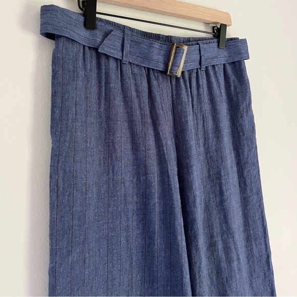 J. Jill Linen Women’s Jenna Stretch Belted Wide Leg Crop Pants Blue Size Small - Picture 4 of 10